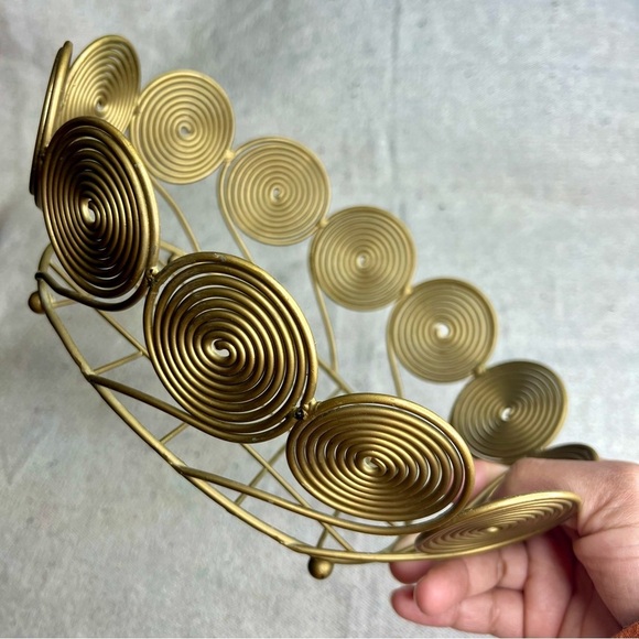 Vtg Mid Century Modern footed gold spiral/coil baskets - Picture 4 of 12